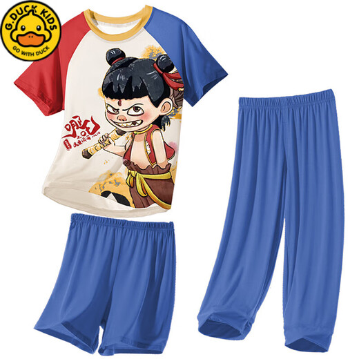 G.DUCKKIDS儿童睡衣小男孩莫代尔薄款夏季男童中大童三件套家居服哪吒春夏天 1M--ST-12353 170 22码(160-165)cm