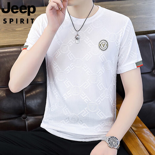 JEEP SPIRIT吉普冰丝短袖T恤男2025夏季新款速干汗衫薄款体恤衫男士半袖衣服 867-圆圈B短袖 绿色 M 【建议90-105斤】