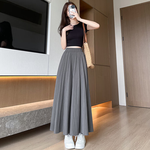 [Recommended for hot products] Dopamine Yamamoto women's summer high waist slimming ice silk draping casual wide-leg pants and skirts gray - regular model M Recommended weight 101-125 Jin [Jin equals 0.5 kg]