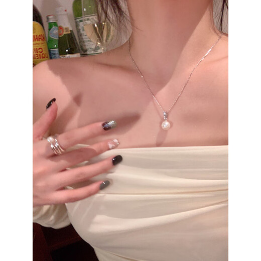 Fat Donglai quality pearl pendant single peach tea simple gray Princess Diana necklace gray pearl necklace quiet luxury texture