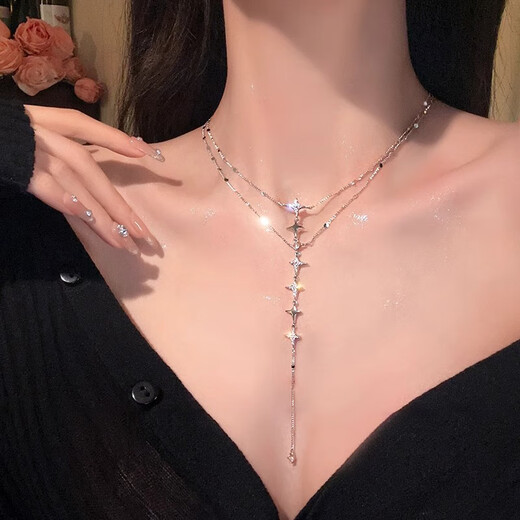 芯奢月映星河胸链女双层叠戴项链女身体链2025新款高级感锁骨链颈链夏 月映繁星叠戴项链