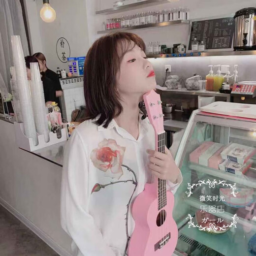 Ibanez婴儿粉色樱花琴尤克里里乌克丽丽初学者入门女可弹小吉他摆饰 粉色+拨片+替换弦+教程+背包 23英寸