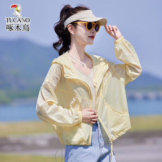 啄木鸟连帽防晒衣女2025夏季新款宽松休闲百搭小个子防晒服短外套女上衣 蓝色 M 建议90-115斤