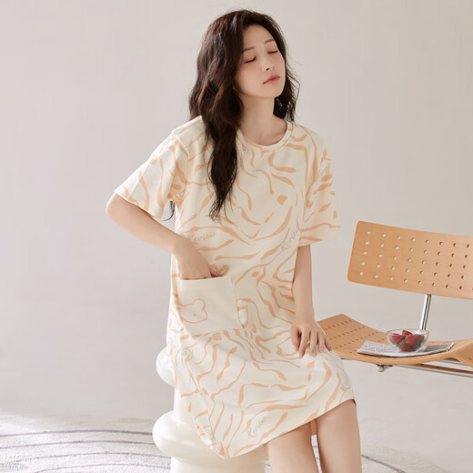 PALANDO Pure Cotton Damen-Pyjamas mit Brustpolster weicher hautfreundlicher Kurzärmel-Nachthemd im Sommer Cool Home Mode Pyjamas außerhalb Pa-Yx-Women-X12532 M