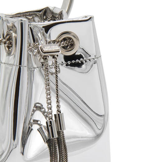 Jimmy Choo Metal Bucket Ladies Handbag Logo embellished tassel design Large capacity daily commuting bag White TU