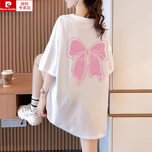 皮尔卡丹（pierre cardin）2025夏季新款短袖T恤女200斤特大号女装宽松胖mm加肥加大半袖上衣 844白色 M (建议80-115斤)