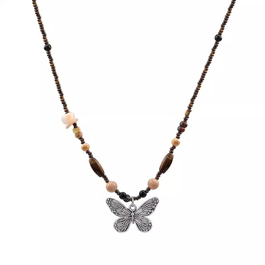 Nuevo collar de acero de titanio de perla de estilo étnico retro chino para mujeres con versátiles accesorios de cadena de clavícula de mariposa de mariposa collar de perlas-x1396 plata