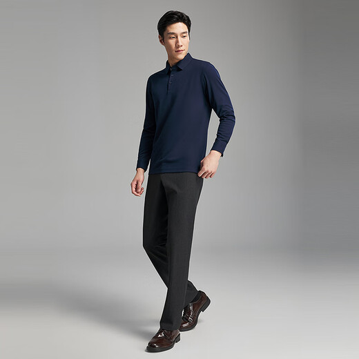 Youngor long-sleeved POLO shirt men's wool blended fabric men's POLO shirt soft and comfortable 2025 new product Navy VLYM519960FCA 2XL (recommended 165-180Jin Jin equals 0.5 kg)