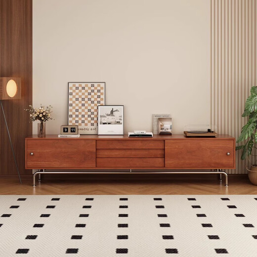 Oppein TV Cabinet Living Room 2025 New Floor Storage Storage Cabinet Integrated Medium Style Furniture Small Apartment TV Cabinet Red Cherry 80-40-1278 Five Dock Side Cabinet