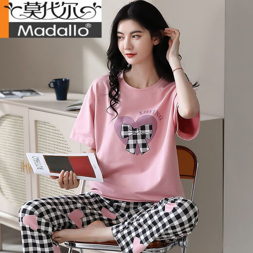 
Modal 100% pure cotton pajamas for women in spring and summer short-sleeved trousers casual loose women Korean style home clothes for autumn wear suit T-9721 (short-sleeved trousers) M (85-105Jin [Jin equals 0.5 kg])