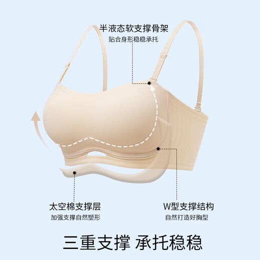 雅鹿无肩带内衣女小胸聚拢显大防滑不掉隐形无痕抹胸式裹胸文胸罩 肤色 S 【75-90斤32/70ABC】
