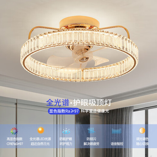 Opudakochi Camp Bedroom Light Shaking Head Fan Light Fan Light Modern Simple Light Luxury Crystal Living Room Master Bedroom Dining Ceiling Light 686 Gold 50CM Wuji+ - Shake Head