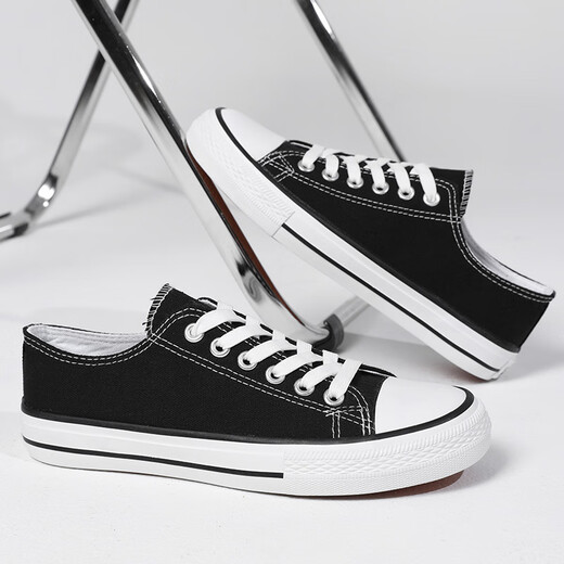 Captain illy casual shoes for men and women classic star canvas shoes low-cut breathable sports sneakers A21203 black men's 41