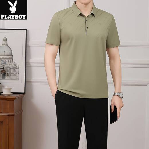 Playboy Middle-aged Dad 2025 New Men's Set Middle-aged Sports and Casual Summer Thin Daddy Two-Piece Set Men's Style YSS-9209 Khaki [Shorts] L Recommended 100-120Jin [Jin equals 0.5 kg]