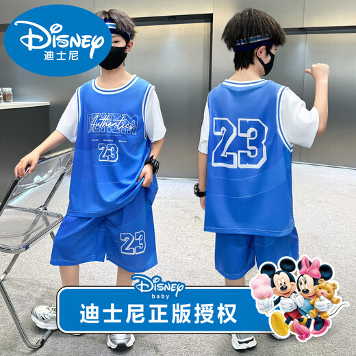 迪士尼男童运动套装2025夏季新款儿童洋气中大童短袖帅气篮球服两件套潮 品牌黑色9901 150 【适合身高140左右】
