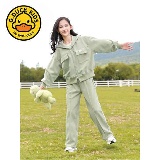 G.DUCKKIDS大童女春季卫衣套装少女学院风运动裤子青少年初中生中学生两件套  1396黑色 (外套+裤子) 130