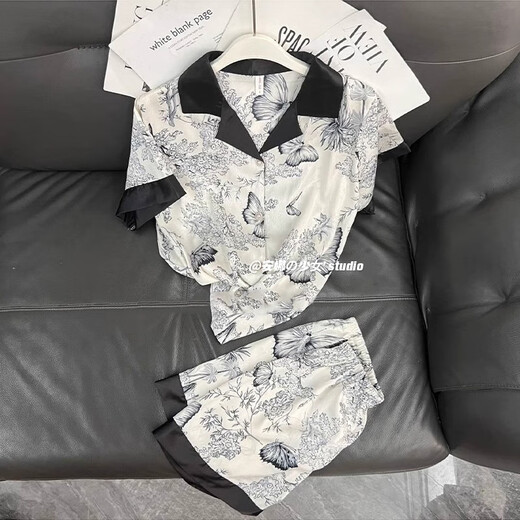 Zipjbx Ice Silk Pyjamas für Frauen im Sommer dünne süße Liebe Spitze Kurzarm Shorts Sommer High-Value-Heimkleidungsset-YFY-9901 M [Vorgeschlagen 80-100Jin [Jin gleich 0,5 kg]]