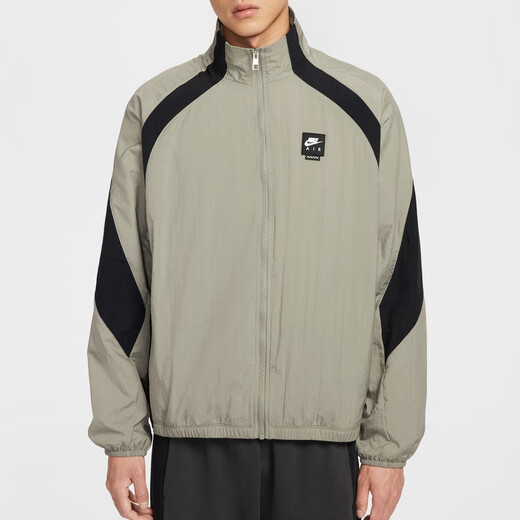 Nike Men's Loose Woven Sports Jacket Retro Lightweight Stand Collar Patch Jacket NIKE AIR HV0881 320 Light Green Gray/Black/Black L
