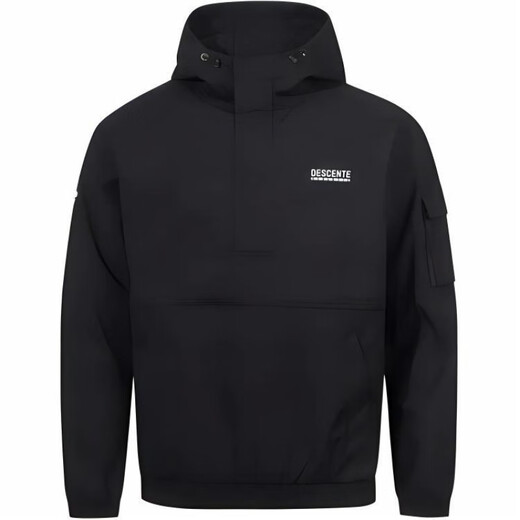 
DESCENTE solid color logo hooded long sleeve jacket for men and women black 100