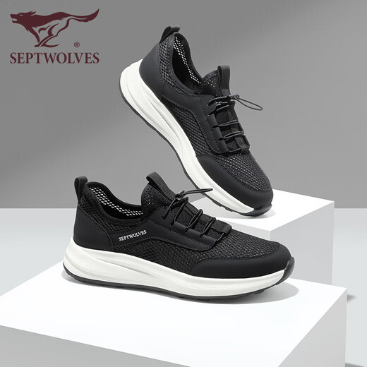 Seven Wolves men's shoes mesh breathable and odor-proof casual shoes for men's walking shoes summer new lace-up sports shoes soft sole shoes black 9922 41
