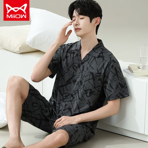Catman MIIOW pajamas men's summer short-sleeved shorts summer thin men's men's style can be worn with loose casual large size home clothes 6624 men's style M standard (high 165100 Jin [Jin equals 0.5 kg])