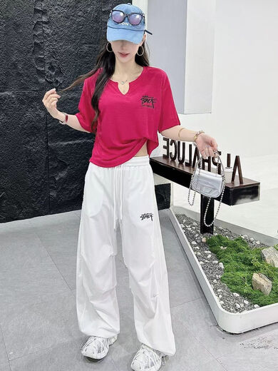 Nrdcz Top mit Arbeitshosen für Frauen 2025 Sommer Neuer Laufstadetanz-Sportanzug kurzärmelig T-Shirt Square Dance Team Uniform 3877 Gelb + 3878 Black Hosen S 80-100Jin [Jin gleich 0,5 kg]