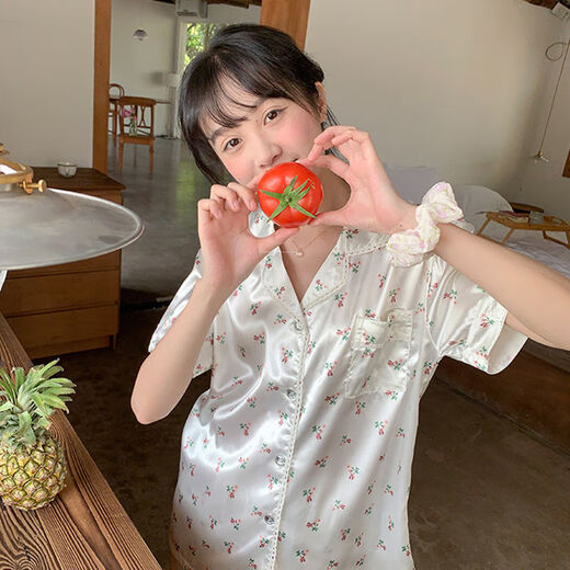 欧伦黛ins新款碎花冰丝睡衣女夏季薄款小清新休闲少女家居服套装可外穿 套YFY9905【丝滑凉感型】 M 【建议80-100斤】