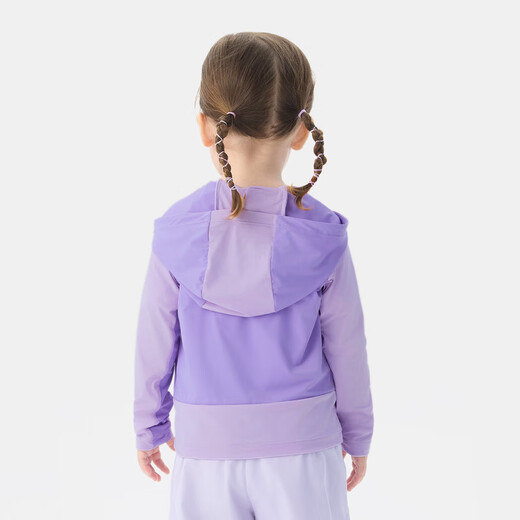 Gapu same style for both big and small children, girls 2025 summer new contrast color elastic casual sun protection cool hooded jacket, purple 130 cm (8-9 years old) Asian size
