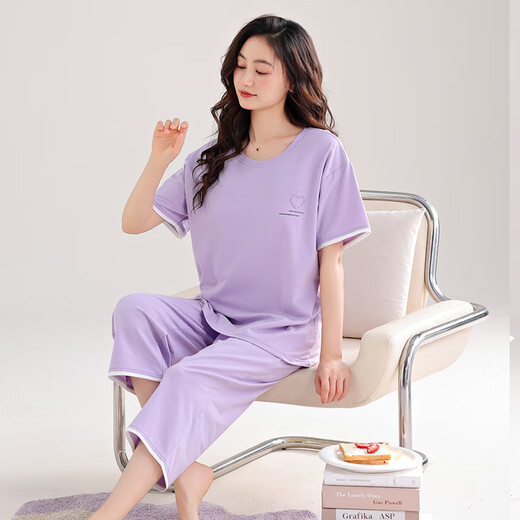 
Aoyanlai women's pajamas summer style modal cotton short-sleeved cropped pants middle-aged mother plus large size summer ice silk home clothes 7027# M [Suggested 80-Jin [Jin equals 0.5 kg]]