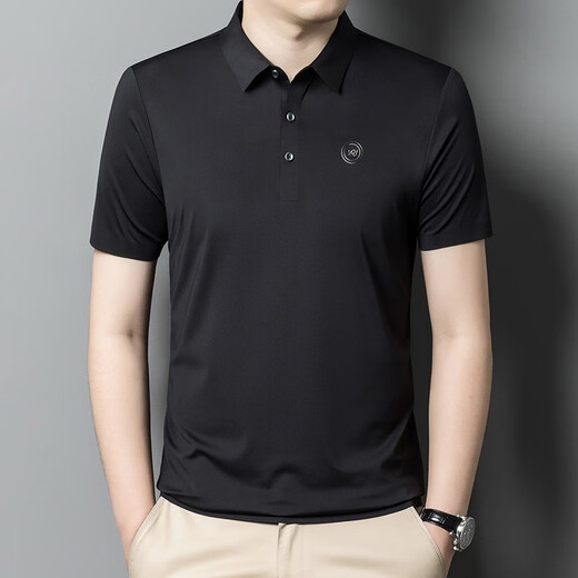 Echtes Oldtimer-Herren-Kurzarm-T-Shirt für Herren 2024 Sommer neuer Stil aus Maulbeerseide High-End-Marken-Halbarm-Oberteil für Herren 9859 Schwarz 15XL 165/84a