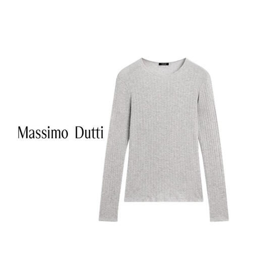 Massimo Dutti discount upgrade 2026 women's slim fit and versatile hollow cotton blended long-sleeved T-shirt 06261205 light gray XL (CN 175/100A)