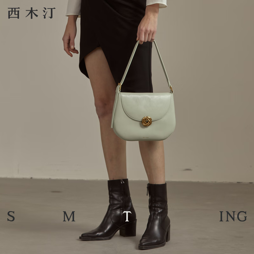 西木汀浮云奶盖马鞍包小众腋下斜挎包女单肩时尚新品 气泡绿_牛皮
