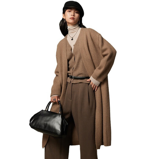 ROMON knitted sweater women Maillard style raccoon fluffy jacket women 2025 spring and autumn loose silhouette Korean long style gold embroidery red one size /155-90Jin [Jin equals 0.5 kg]-170-140Jin [Jin equals 0.5 kg]