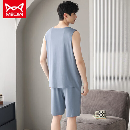 Catman Miiow Mend's Modal Pajamas Summer Shevel Shews Suit Vest Occasiter Loose Home Costume Short Mancheve Outdoor NS 9207 L 100-120JIN [Jin est égal à 0,5 kg]