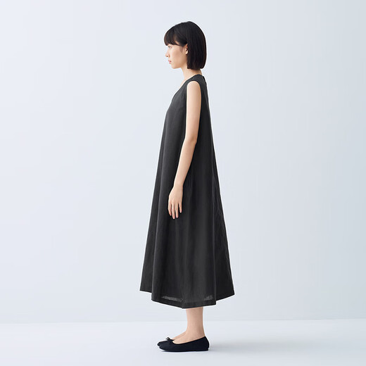 Muji Women's Cotton Chanvre Hobe sans manches Robe de femme Robe d'été Robe longue BCD91C5S Black L (165 / 88A)