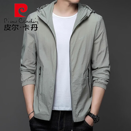 Pierre cardin sun protection clothes men's summer thin outdoor jacket ice silk hooded sun protection clothes men's casual jacket knitted N9928 mist blue L 175 120-135Jin [Jin equals 0.5 kg]