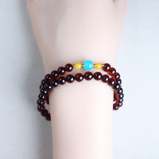Yuze New DIY Natural Amber Blood Amber Ball DIY Double Circle Bracelet Bracelet Selected Amazon Stone Accessories Fashion