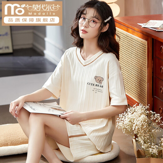 Modal pajamas for women summer cotton cute thin short-sleeved pants students two-piece suit spring and autumn large size loose home clothes apricot GXT6630 picture color M (recommended 75-95Jin Jin equals 0.5 kg)