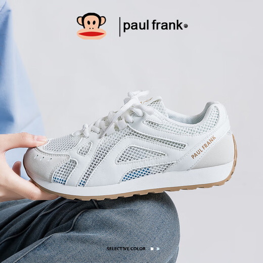 大嘴猴（paul frank）女鞋夏季阿甘鞋休闲鞋子女士透气薄款百搭网面运动鞋 653W米白39