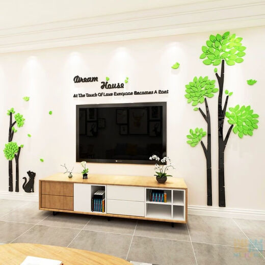 Kreativer Löwenzahn-Fernseher-Hintergrund Wandaufkleber Wohnzimmer Wanddekoration Schlafzimmer Raumlayout 3D dreidimensionaler Aufkleber Selbstklebend 3294b hellgrün klein