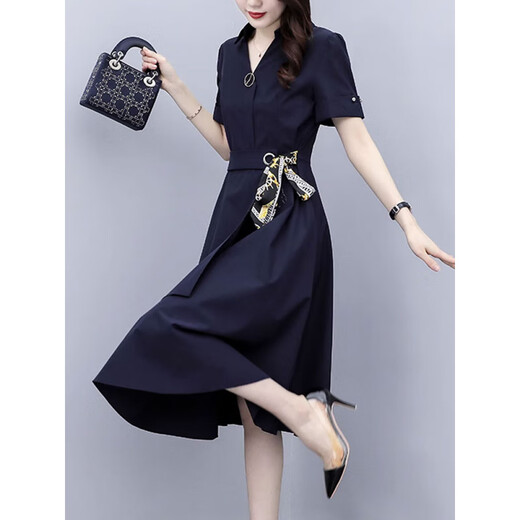 Gsrangs Temperament Frauen Sommerkleid von einer 50-jährigen Frau 40-ein-Eins-Mutter in der mittleren Alter, die ihren Bauch bedeckt, um sie abschlafen 9905 Marineblau M Vorschlag 97-107jin [Jin gleich 0,5 kg]