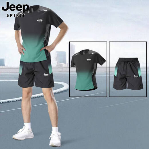 Jeep Spirit Jeep Jeep Ice Silk Set Herren Sommer Neues Kurzarm T-Shirt Running Fitness Basketball Schnell trockener Sportswear 9901 Schwarz und rotes Set m