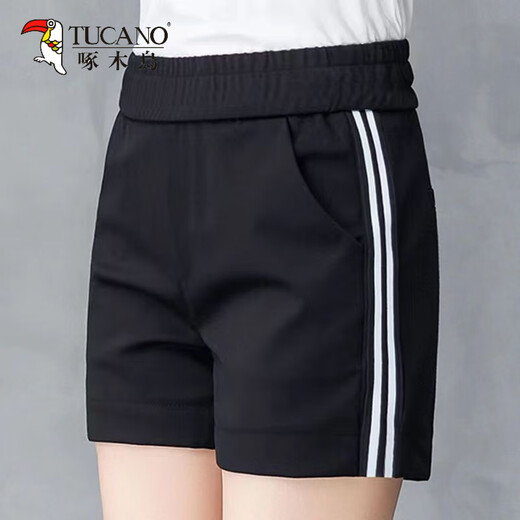啄木鸟（TUCANO）中年妈妈装宽松百搭休闲短裤女2025夏季新款高腰显瘦五分运动短裤 黑色【9922款】 M 建议80-90斤
