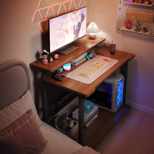 Mihao (MIHAO) computer desk desktop home small apartment bedroom e-sports simple work study writing table movable desk comes with desktop heightening | Walnut color 70CM