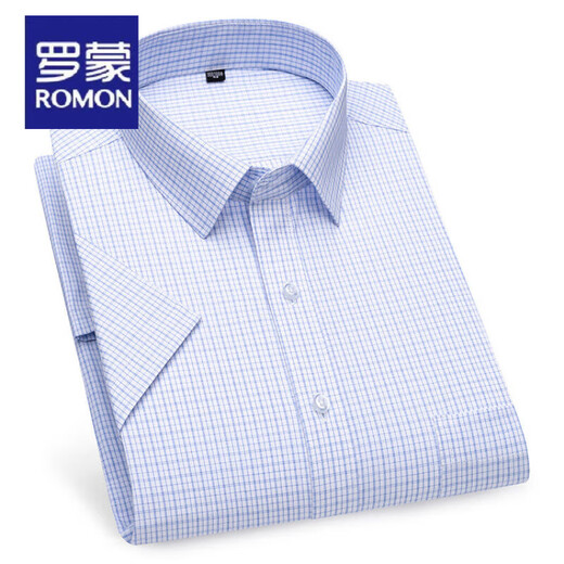 ROMON ice silk short-sleeved shirt men's plaid thin middle-aged business formal wear casual no-iron suit shirt fashionable men's clothing DX6625 38