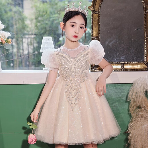 
Bamino girls' dress light luxury summer children's piano performance suit birthday flower girl host princess dress champagne 140