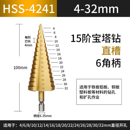 Vinoa pagoda drill bit reaming hole opener multi-functional stainless steel high hardness metal special punch imported from Germany super hard 4-32 straight groove sharp