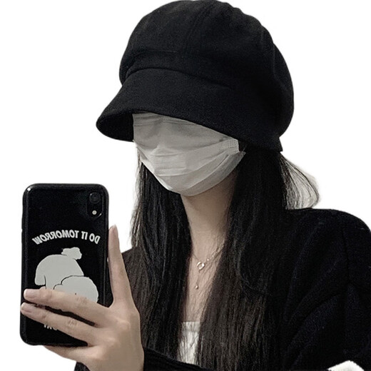 Beret Hat 2025 New Style Women's Spring, Autumn and Winter Large Head Circumference No Makeup Pile Cold Hat Showing Face Little Fisherman Hat #704-Black Main Image One Size One Size (55-58cm) Generally Can Be Weared