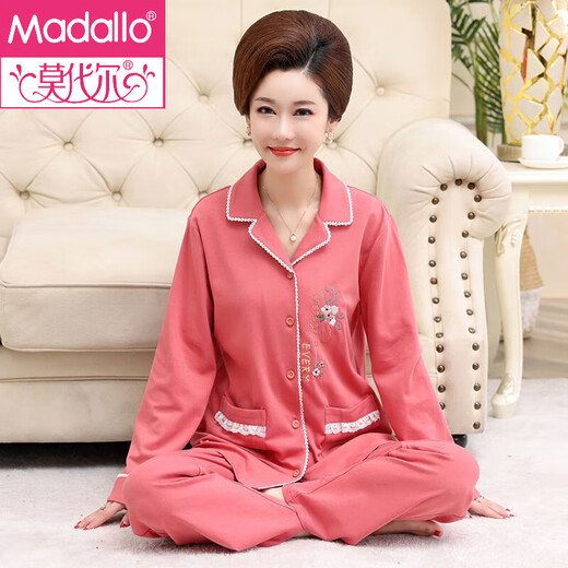 Modal brand mother pajamas for women in spring and autumn style Xinjiang cotton large-size thin long-sleeved middle-aged and elderly home clothing set summer XE-2687 2XL [Suggested weight: 140-160Jin [Jin equals 0.5 kg]]
