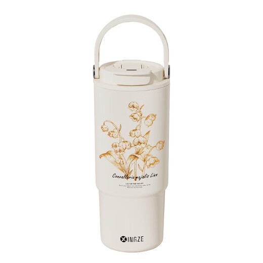 Xingze Thermal Cup Large Capacity Ice Ba Cup Big Mac Cup Car Water Cup Ceramic Inner Boat Straw Cup New Model 880ML Wind Chime White [Ceramic Covered Inner Boat]
